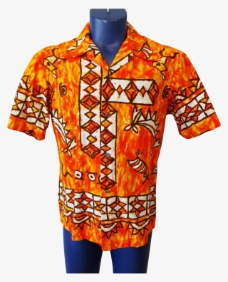 Vintage 1960s Ui Maikai Mens Orange Hawaiian Cotton - Pattern
