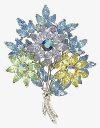 Trifari Bouquet Flower Pin With Layered Pastel Rhinestone