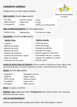 Cardapio Sorriso - Menu