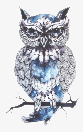 Owl Drawing Artist Bird Tattoo Png Free Photo - Dalin 4 Sheets Temporary Tattoos, Blue Owl, Cat, Fox