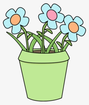 Flower Pot With Blue Flowers Clip Art - Pot Of Flowers Clipart