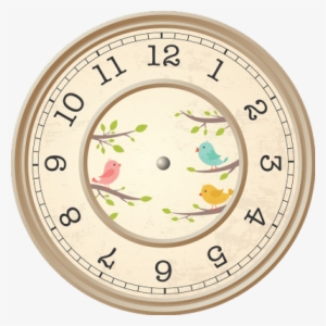 Beige Clock Birds Decoration - Free Clock Face .png