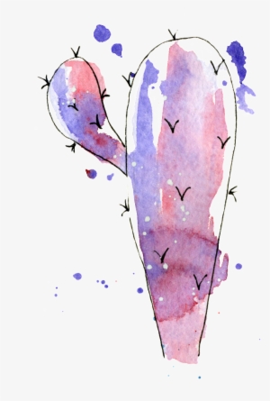 Purple Cactus Hand-painted Watercolors Of Transparent - Пинтерест Нарисованные Кактус Акварель