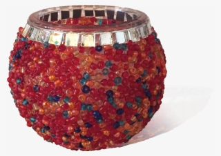 Red Beaded Glass Candle Holder - Glass