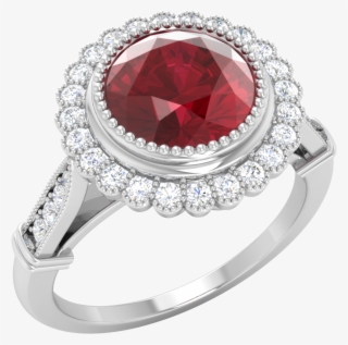 Star Ruby Stone Png Image Background - Round Ruby Rings In 18k Yellow Gold,vs Diamond Halo