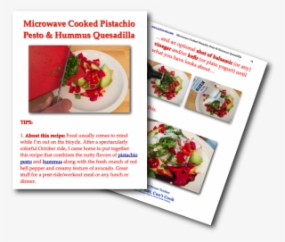 microwave cooked pistachio pesto and hummus quesadilla - flyer