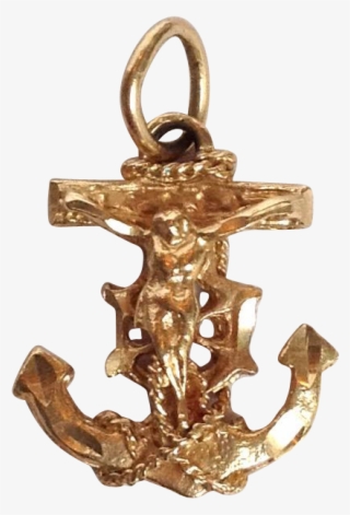Vintage Crucifix And Anchor Charm Mad In 14 Karat Gold, - Charm Bracelet