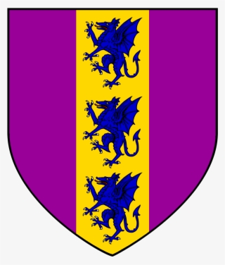 Field Purpure, Three Dragons Rampant Azure In Pale - Purple And Yellow Coat Of Arms
