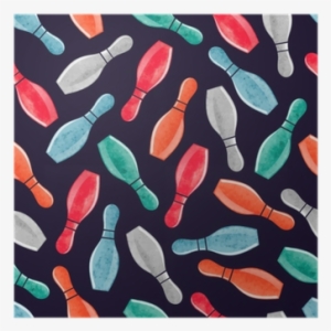Seamless Pattern With Colorful Watercolor Bowling Pins - Bowling Pin