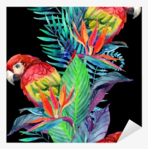 Watercolor Parrots With Tropical Flowers Seamless Pattern - Lampa Papuga