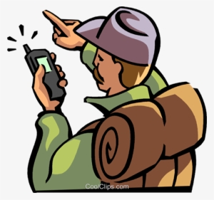 Hiker Looking At His Gps For Directions Royalty Free - Gps Clipart