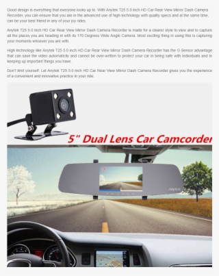 Anytek T25 1080p Car Camera Video Recorder Dual Lens