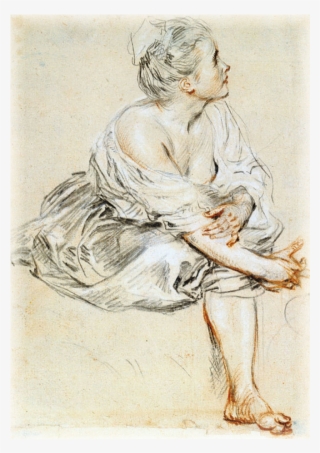 Featured 2b Watteau Drawing Trois Crayons, Pencil Drawings, - Seated Young Woman Watteau