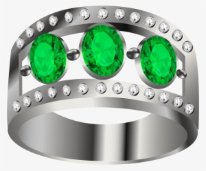 Silver Ring With Green Diamond Png Image - Ring