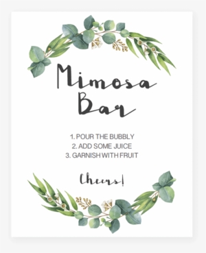 Mimosa Bar Sign Printable With Watercolor Leaves By - Watercolor Green Leaf Png