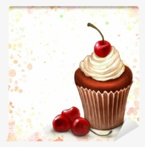 Cherry Chocolate Cupcake On Watercolor Background Wall - Sweeter Than Chocolate: Developing A Healthy Addiction