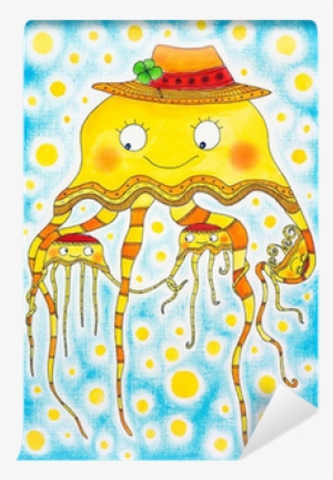 Jellyfish Family, Child's Drawing, Watercolor Painting - Watercolor Painting