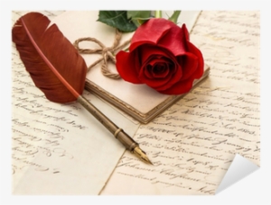 Red Rose Flower, Old Letters And Antique Feather Pen - Special Thanks To Love