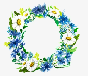 Watercolor Wreath Made Of The Bluebottle, Margaret - African Daisy