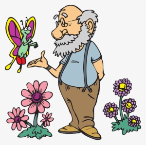 Old, Man, Flowers, Cartoon, Butterfly, Beard, Flower - Nice Old Man Cartoon