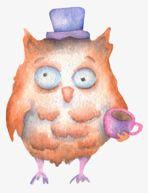 A Hand-painted Hat With A Cup Of Owl Transparent Animal - Owl