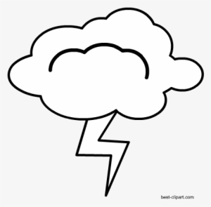 Free Black And White Png Cloud With Lightening Clip - Clip Art