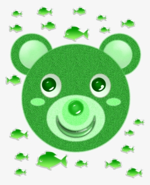 Green Bear Face And Fish - Leaf