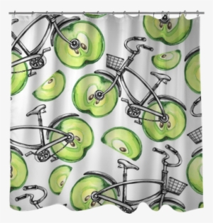 Watercolor Seamless Pattern Bicycles With Apple Wheels - Tandem Bicycle