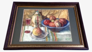 Still Life Of A Table With Fruit And Wine, Watercolor - Watercolor Painting