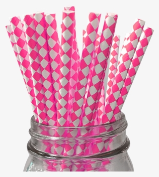 Pink Harlequin Diamond 25pc Paper Straws - Scarvesnthangs Hot Pink/white Harlequin Set Of 100