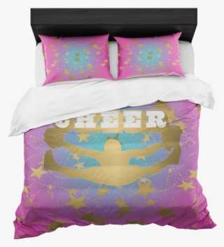 Cheer Silhouette With Stars In Gold And Magenta To - Duvet Cover