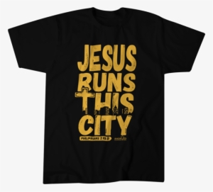 Jesus Runs This City On Black T-shirt Is A Design By - Active Shirt