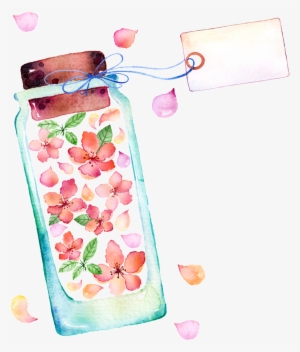 Flower Glass Bottle Hand Painted Watercolor Transparent