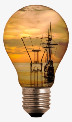 Light Bulb, Ship, Sea, Sunset, Abendstimmung, Sunlight - Electricity Bulb