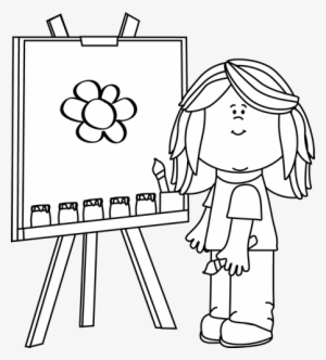 Girl Painting On Easel Clip Art Black And White Girl - Painting Png Black And White