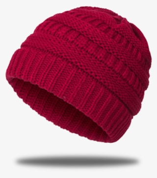 Red Ponytail Beanie With A Hole On Top - Beanie