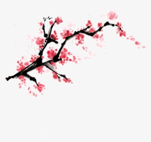This Graphics Is Painted Ink Peach Blossom Branch Element - Chinese Ink Painting Blossom