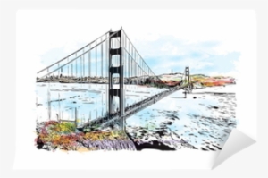 Watercolor Splash With Sketch Of Golden Gate, San Francisco, - Golden Gate Water Color