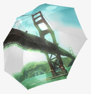 Green Bokeh Golden Gate Bridge Foldable Umbrella - Bokeh Bridge Beach Towel