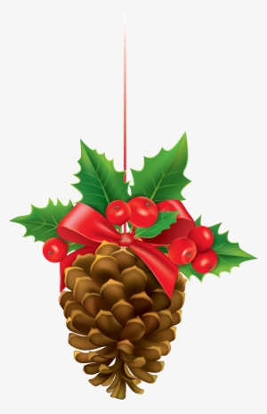 Christmas Pinecone With Mistletoe Clipart Image - Christmas Pine Cone Clipart