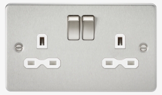 Brushed Chrome White Inserts Flatplate Light Switches - Ml Accessories Flat Plate 13a 2g Dp Switched Socket