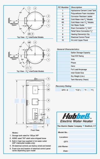 Model Se Submittal Drawing - Water Heater Dimensions 50 Gal