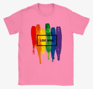 Watercolor Lgbt Love Wins Rainbow Paint Typographic - T-shirt