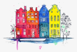 Buildings Watercolor Colorful Freetoedit - Colorful Buildings Drawing