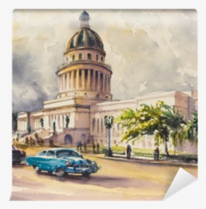Old Classic American Cars Rides In Front Of The Capitol - Akwarele Z Hawany