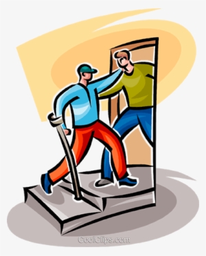 Man Helping A Disabled Person Royalty Free Vector Clip - Helping The Disabled Clipart