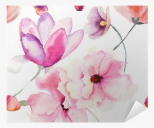 Watercolor Seamless Pattern With Pink Flowers Poster