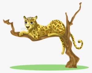 Leopard Tree Sitting Jungle Woods Environm - Cartoon Cheetah In A Tree