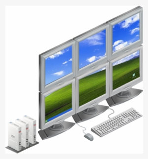 Image Showing Three Sun Ray Clients, With Six Monitors, - Laptop