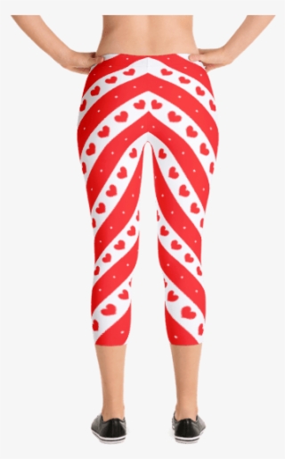 Red And White Stripes With Romantic Hearts Capri Leggings